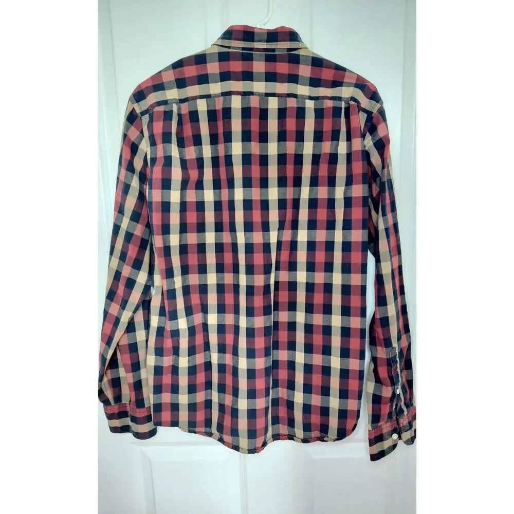J.Crew Men's Slim Fit Red Navy Plaid Button-Up Shirt XL Preppy Streetwear Cotton